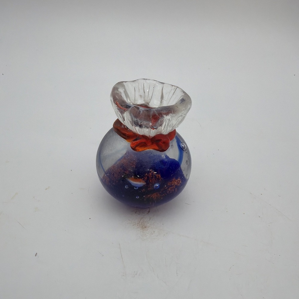 hand-blown art glass "fish in a bag" paperweight